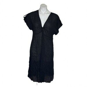 ZARA Z1975 Black Denim Open Front Tunic Semi Sheer Cover Up Size Large NEW